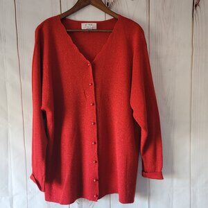 Vintage CST Studio Women’s Plus 2x Red Sparkle Shimmer Button Down Cardigan